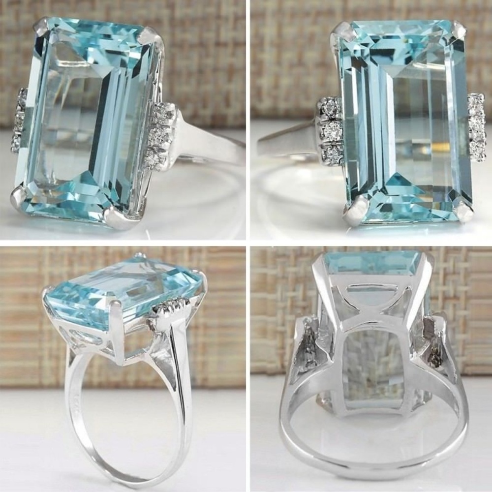Aquamarine Gemstone Silver Cocktail Ring  Size 7 - Picture 4 of 5